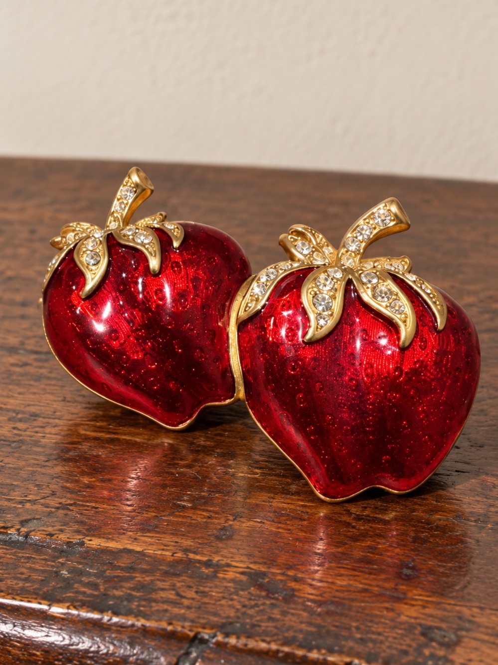 Vintage 1980s Swarovski Gold Plated Strawberry Fruit Pin Brooch,Retired Rar